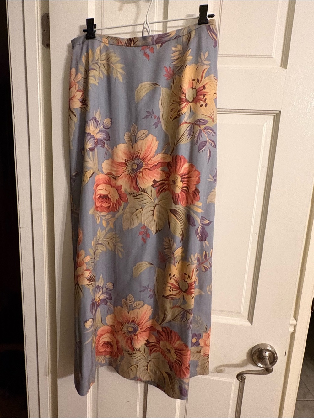 Vintage 90s floral maxi skirt in pale blue with multicolor flowers